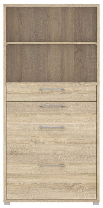 Prima Bookcase 1 Shelf with 2 Drawer 2 File Drawer in Oak