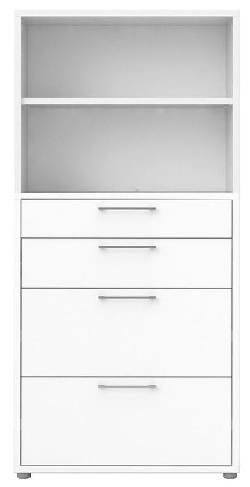 Prima Bookcase 1 Shelf with 2 Drawer 2 File Drawer in White