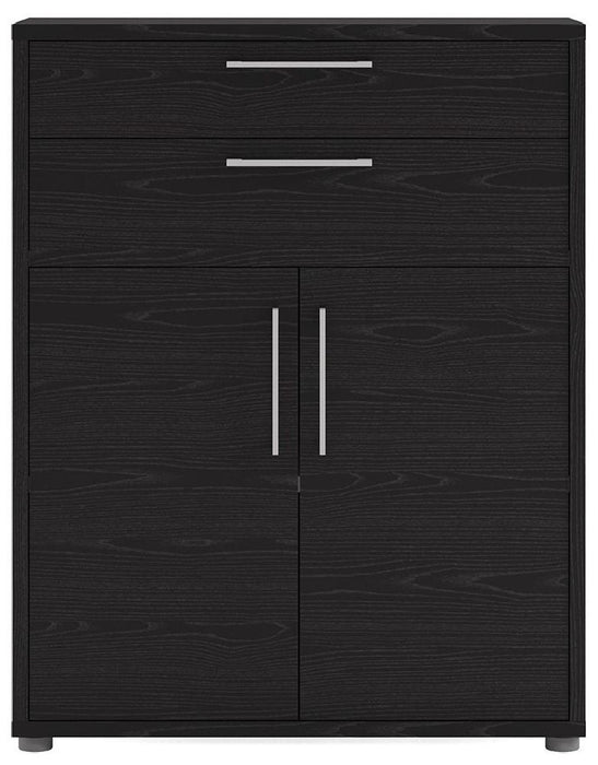 Prima Bookcase 1 Shelf with 2 Drawer and 2 Door in Black Woodgrain