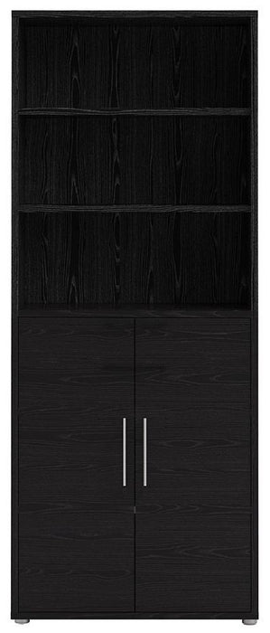 Prima Bookcase 4 Shelves with 2 Door in Black Woodgrain