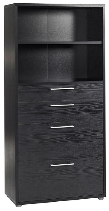 Prima Bookcase 1 Shelf with 2 Drawer 2 File Drawer in Black Woodgrain