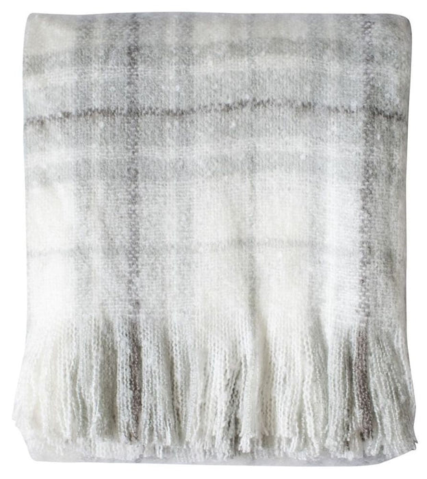 Check Frayed Fringing Grey Mohair Fabric Throw