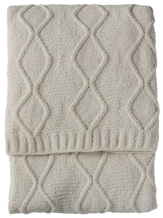 Chenille Chunky Cable Knit Diamond Cream Fabric Throw