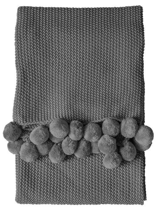 Moss Stitched knitted Pom Pom Grey Fabric Throw