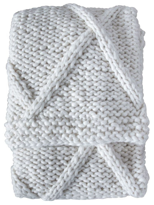 Cable Knit Diamond Cream Fabric Throw