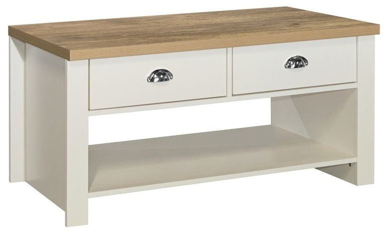 Highgate Cream and Oak Effect Coffee Table - 2 Drawers