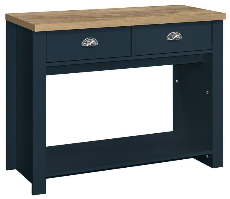 Highgate Blue and Oak Effect Console Table - 2 Drawers