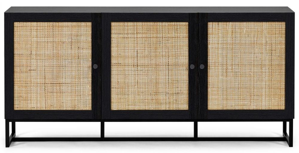 Padstow Black and Rattan 3 Door Sideboard