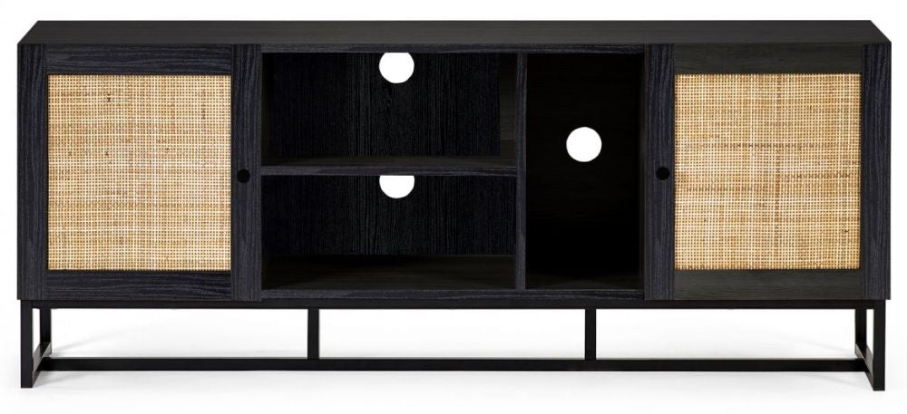 Padstow Black and Rattan TV Unit - upto 64inch