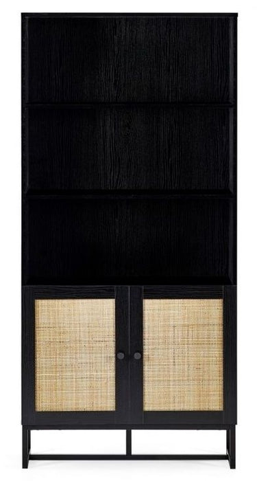 Padstow Black and Rattan 2 Door Tall Bookcase