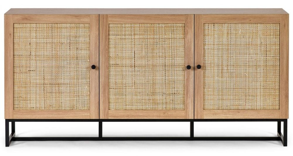 Padstow Oak and Rattan 3 Door Sideboard