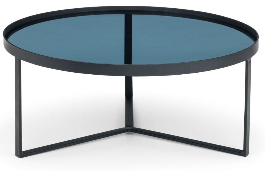 Loft Smoked Glass Top and Black Round Coffee Table