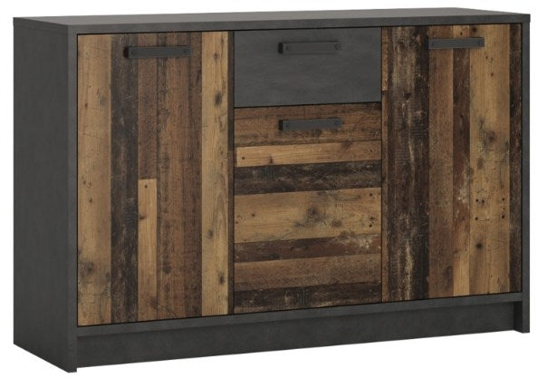 Brooklyn Cabinet with 3 Door and 1 Drawer in Walnut and Dark Matera Grey