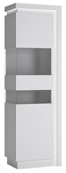 Lyon Tall Narrow Display Cabinet in White and High Gloss (LHD)