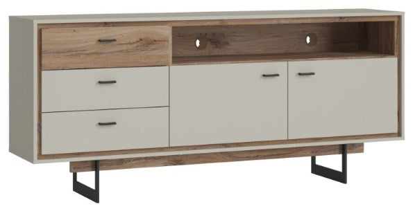 Rivero 2 Door 3 Drawer Open Shelf Sideboard in Grey and Oak