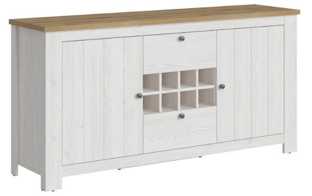 Celesto 2 Door 2 Drawer Sideboard with Wine Rack in White and Oak
