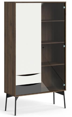 Fur China Cabinet 1 Door 1 Glass Door 2 Drawer in Grey, White and Walnut