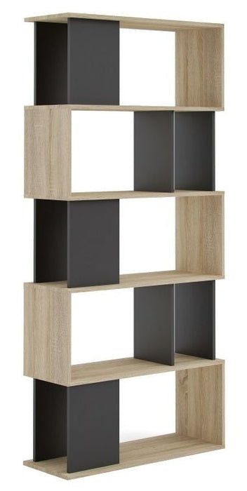 Maze Open Bookcase 4 Shelves in Oak and Black