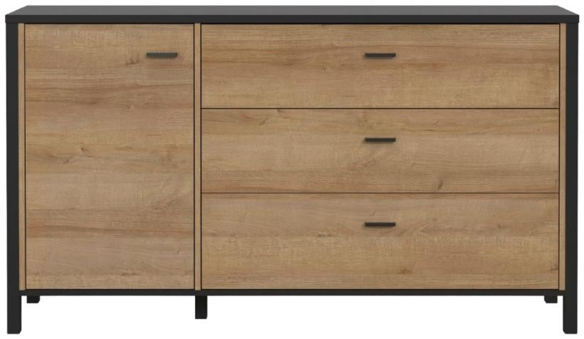 High Rock Matt Black and Riviera Oak 1 Door 3 Drawer Sideboard