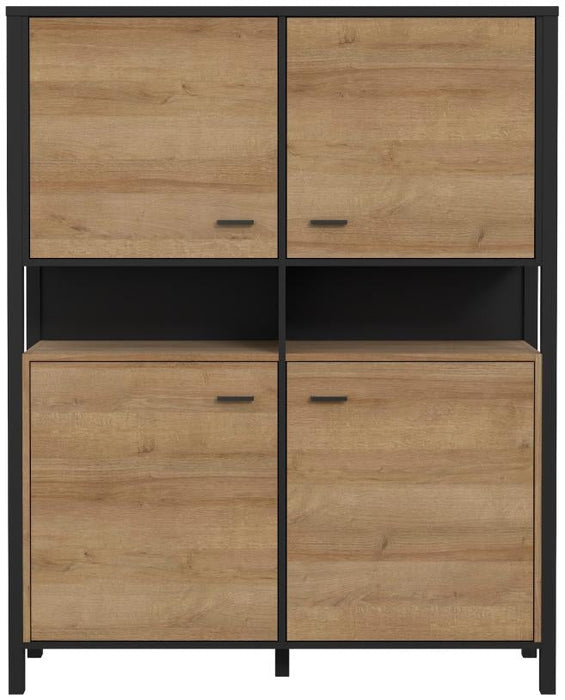 High Rock Matt Black and Riviera Oak 4 Door Storage Cabinet