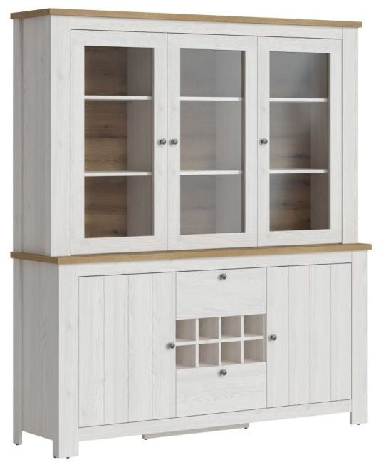 Celesto White and Oak 5 Door 2 Drawer Display Cabinet