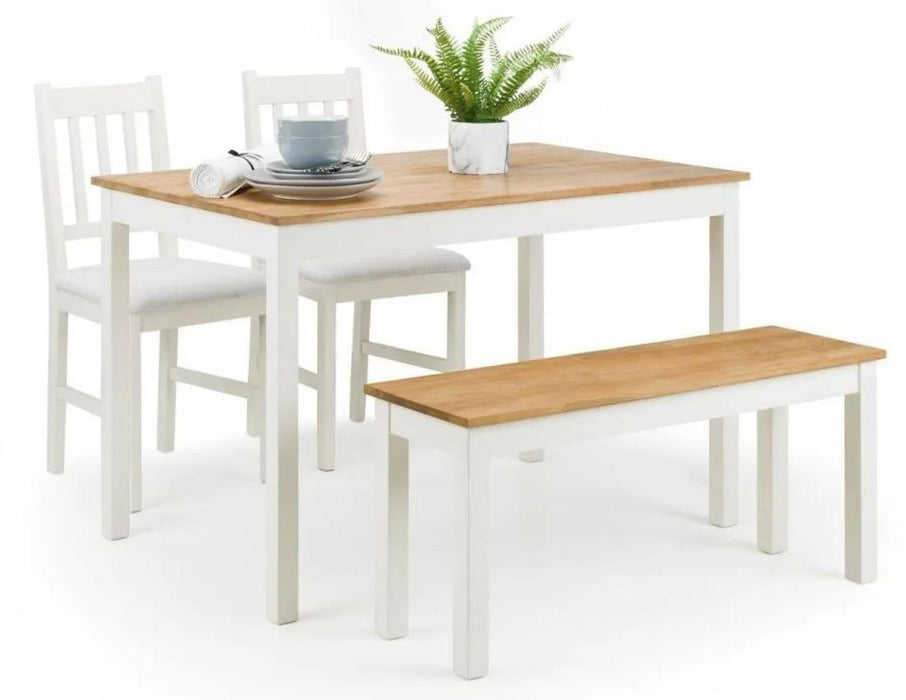 Coxmoor Ivory Painted 4 Seater Dining Set with Bench and 2 Chairs
