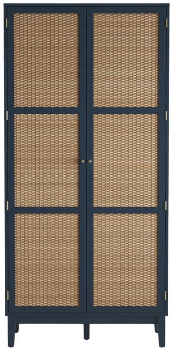 Bordeaux Berlin Blue and Faux Rattan 2 Door Wardrobe