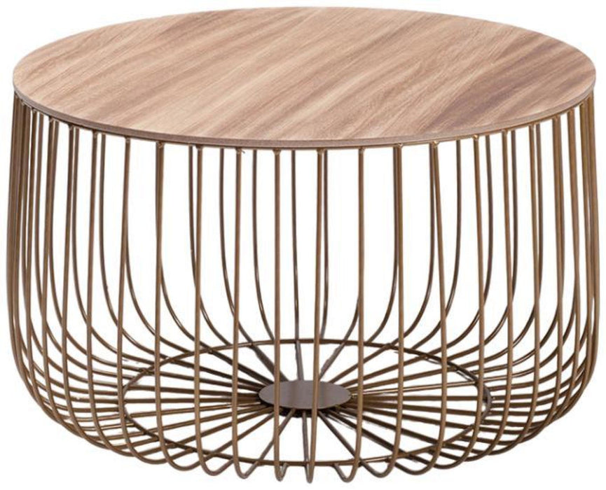 Enzo Gold and Oak Wood Large Cage Table