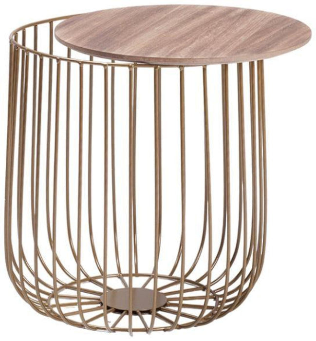 Enzo Gold and Oak Wood Small Cage Table