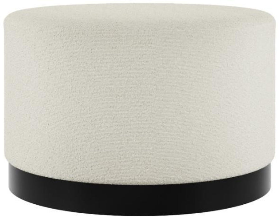 Lara Ivory and Matte Black Boucle Fabric Large Pouffe