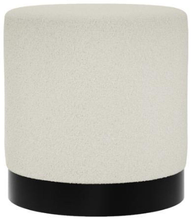 Lara Ivory and Matte Black Boucle Fabric Small Pouffe