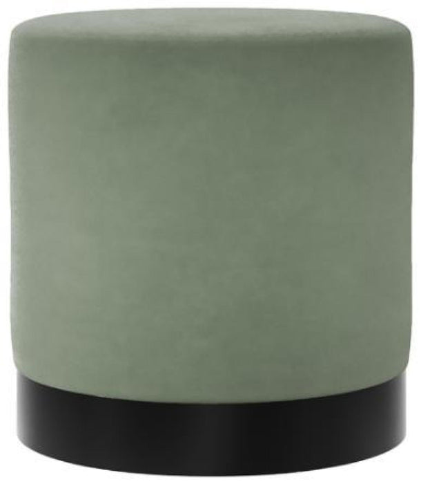 Lara Sage and Matte Black Velvet Fabric Small Pouffe