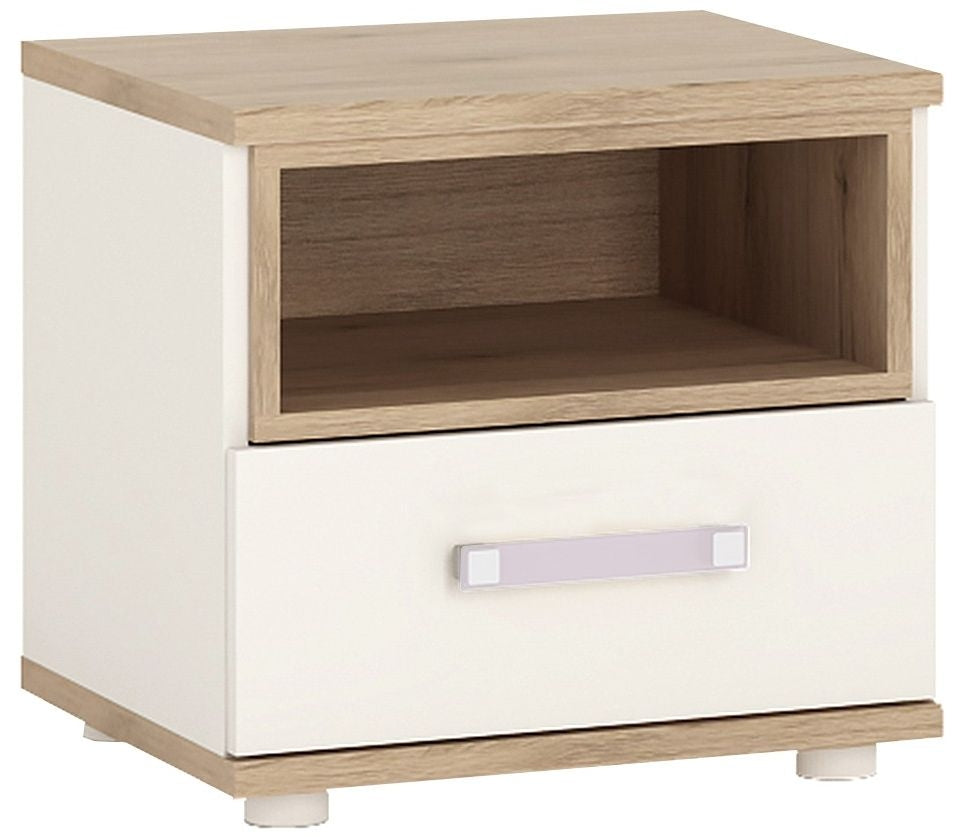 4Kids 1 Drawer Bedside Cabinet with Lilac Handles