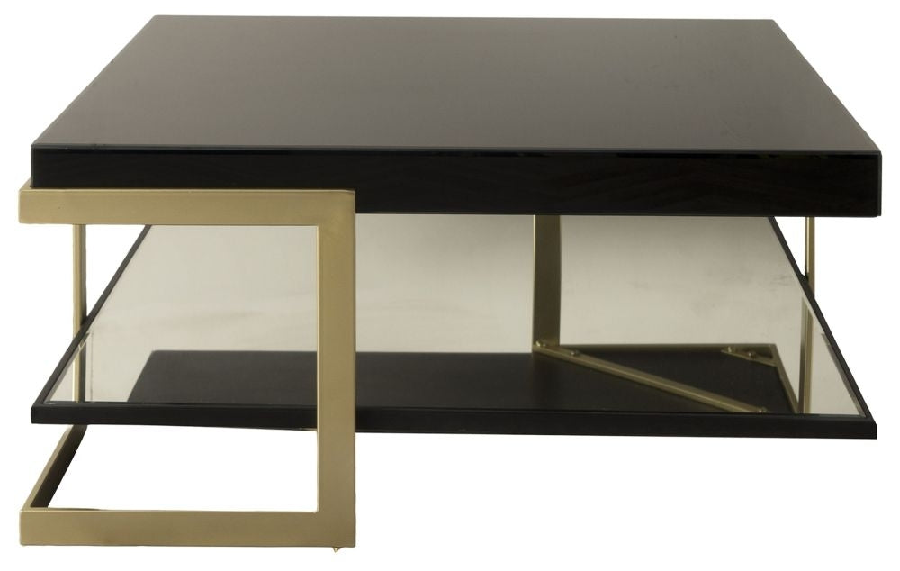 Ardella Black Glass Square Coffee Table - Gold Base