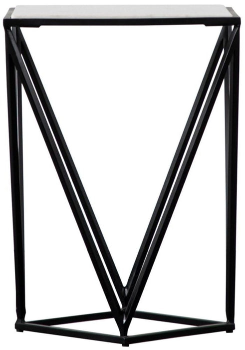 Helford White Marble and Black Side Table