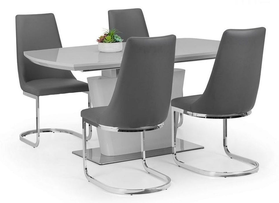 Como Grey High Gloss Extending 2-4 Seater Dining Table Set with 4 Cantilever Chairs