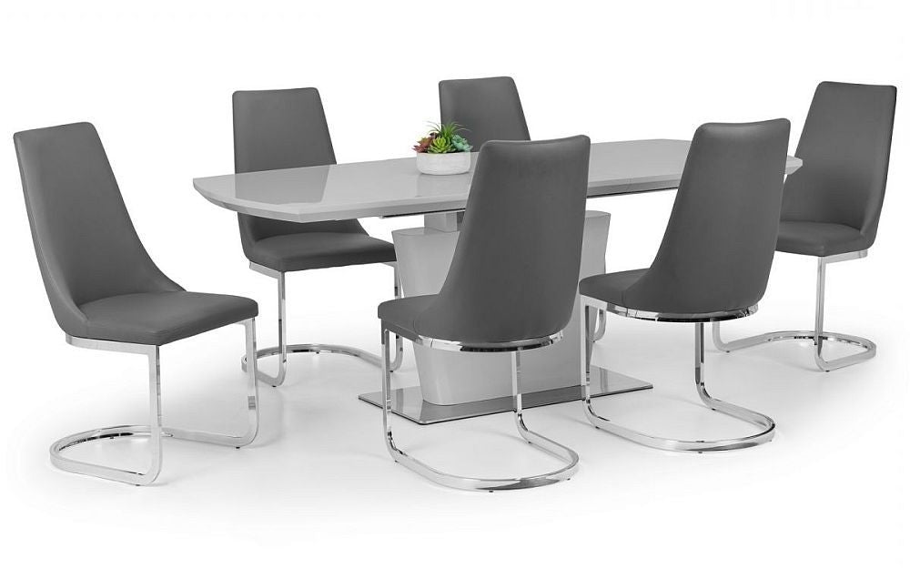 Como Grey High Gloss Extending 4-6 Seater Dining Table Set with 6 Cantilever Chairs