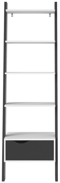 Oslo Leaning Bookcase 1 Drawer in White and Black Matt