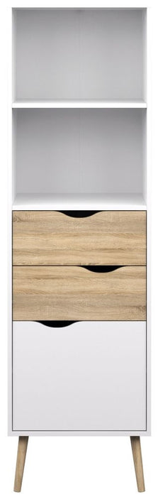 Oslo Bookcase 2 Drawer 1 Door in White and Oak