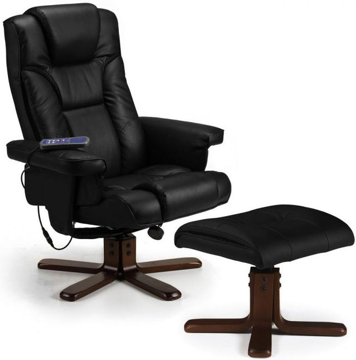 Malmo Black Leather Recliner Chair and Stool