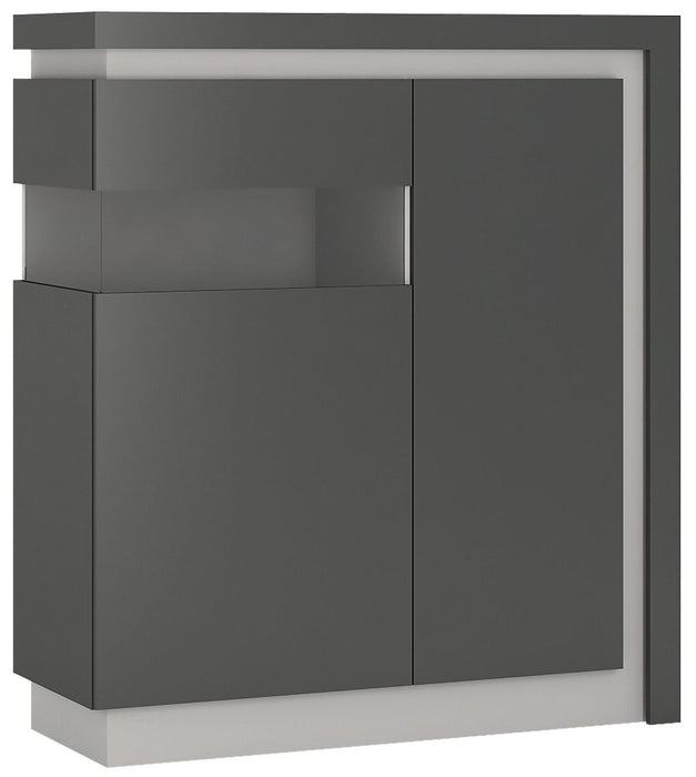 Lyon 2 Door Designer Cabinet in Platinum and Light Grey Gloss (LH)