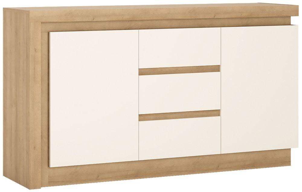 Lyon 2 Door 3 Drawer Sideboard in Riviera Oak and White High Gloss