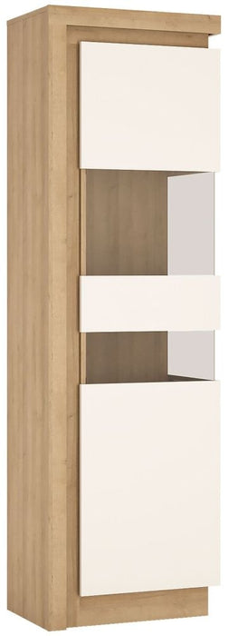 Lyon Tall Narrow Display Cabinet in Riviera Oak and White High Gloss (RHD)
