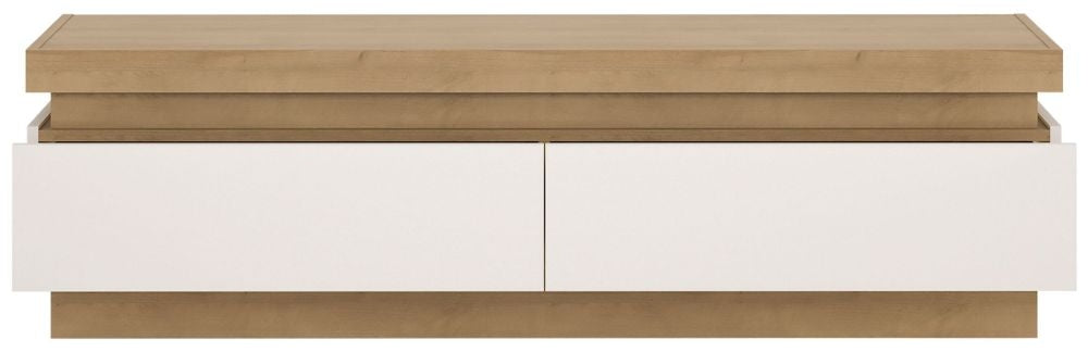 Lyon 2 Drawer TV Cabinet in Riviera Oak and White High Gloss