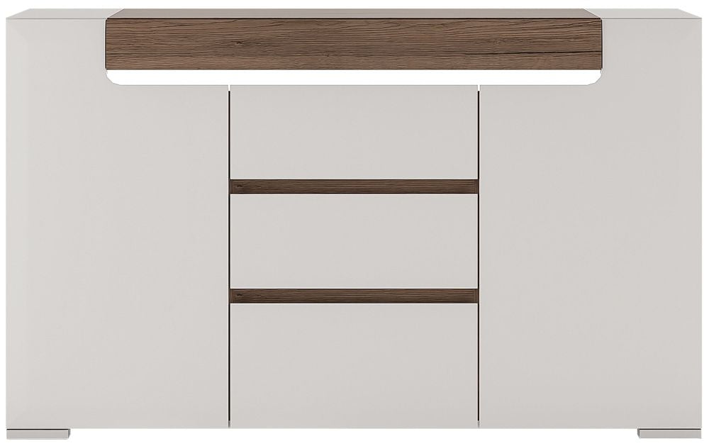 Toronto 2 Door 3 Drawer Sideboard in Gloss White and Sanremo Oak