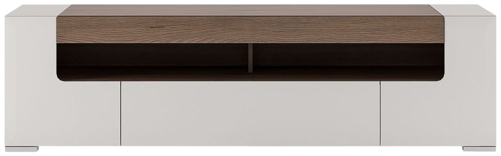 Toronto 190cm Wide TV Cabinet in Gloss White and Sanremo Oak