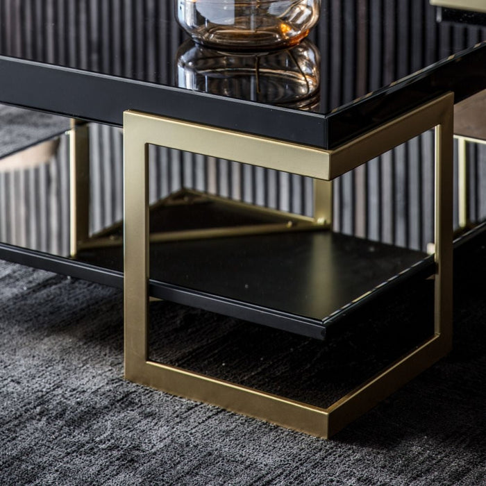 Ardella Black Glass Square Coffee Table - Gold Base