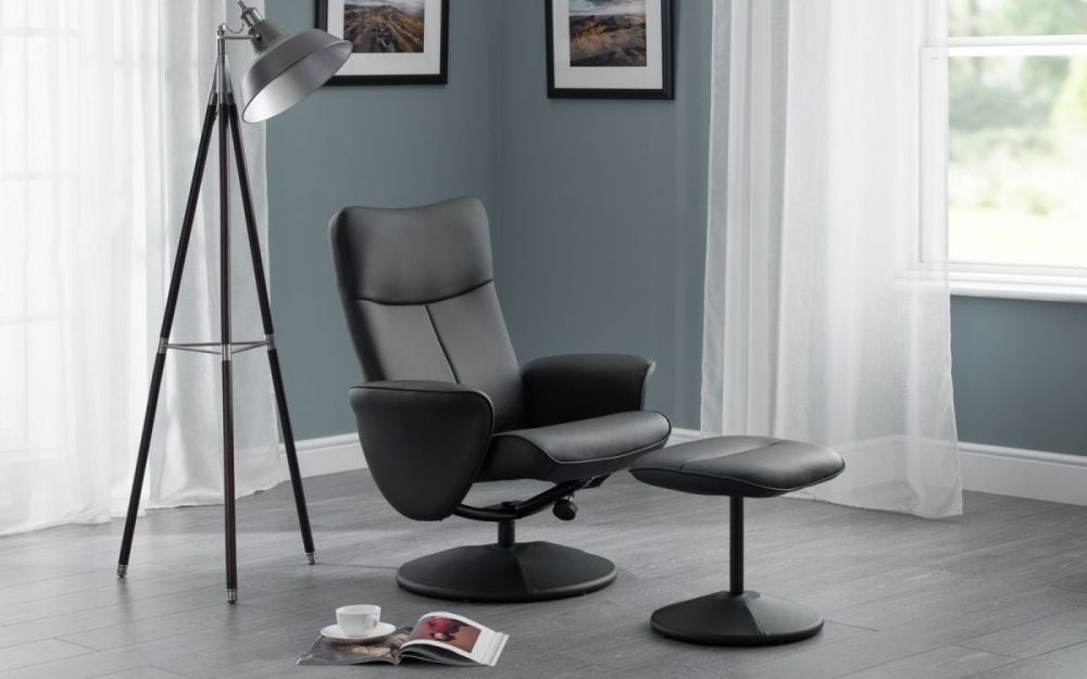 Lugano Black Leather Recline Chair