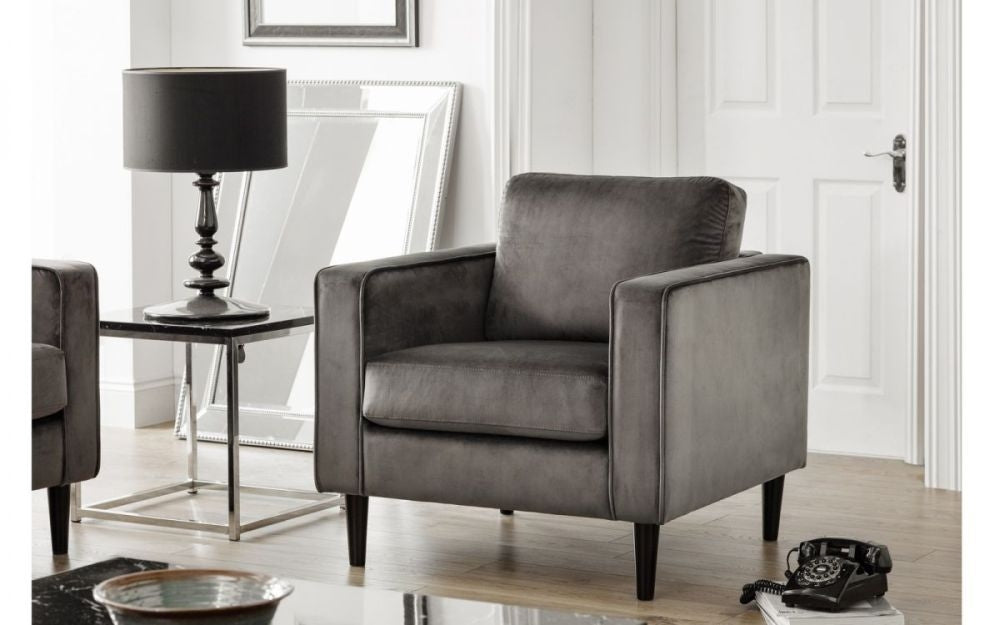 Hayward Grey Velvet Fabric Armchair (Solid in Pairs)