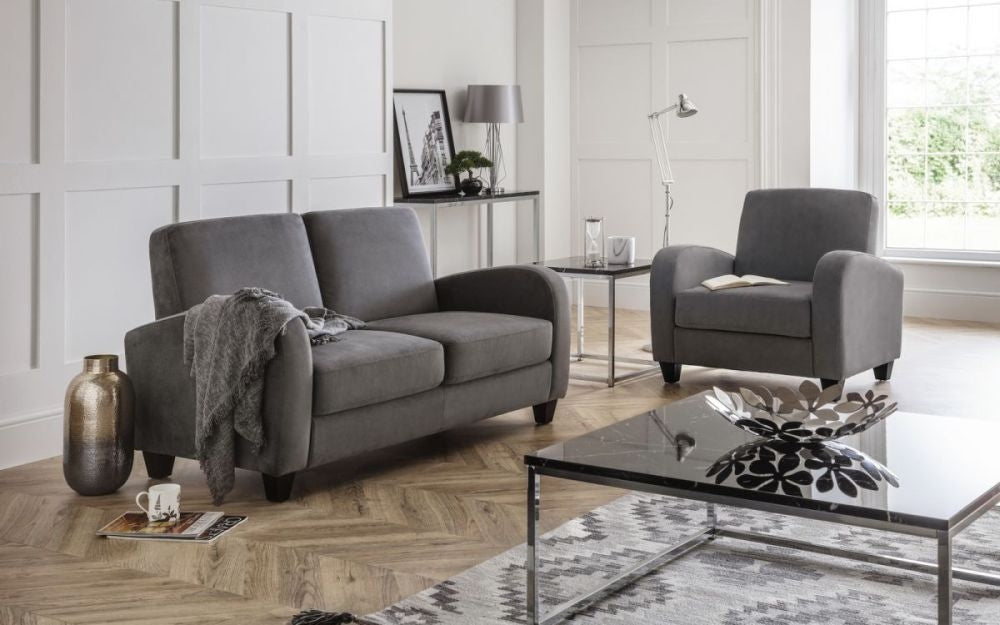 Vivo Dusk Grey Chenille Fabric 1 Seater Sofa